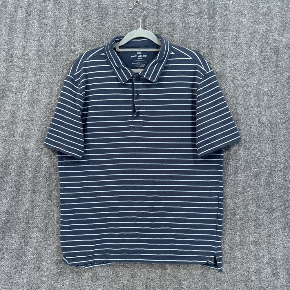 Mack Weldon Polo Shirt Mens Large Blue Striped Short Sleeve Cotton Casual Top